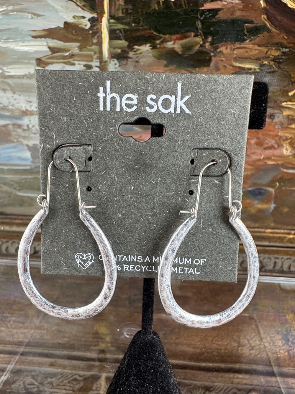 0586-The Sak Silver Textured Teardrop Hoop Earrings